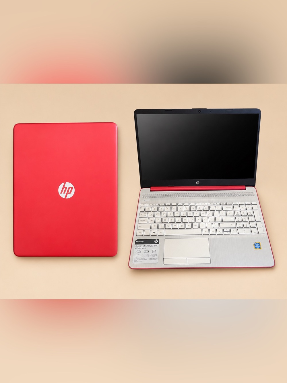 HP Red and Silver 15.6" Laptop with Numeric Keypad Intel Pentium Gold 128GB SSD